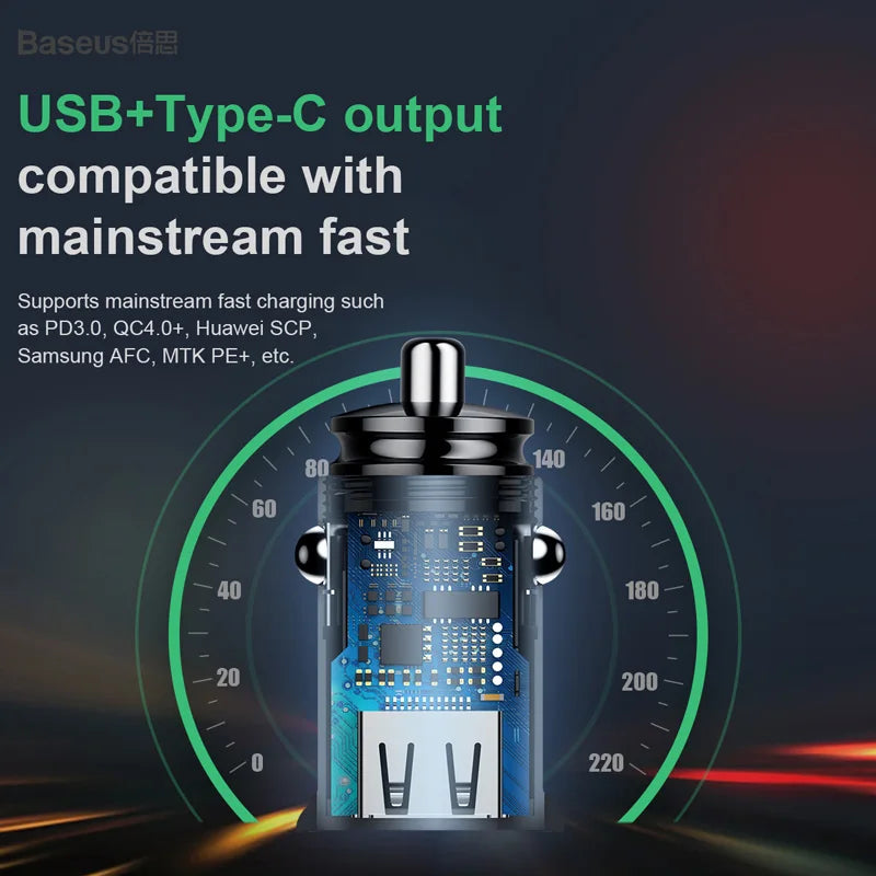 Baseus 30W USB Car Charger Quick Charge 4.0 3.0 FCP SCP USB PD For Xiaomi iPhone 12 13 14 15 Pro Fast Charging Car Phone Charger