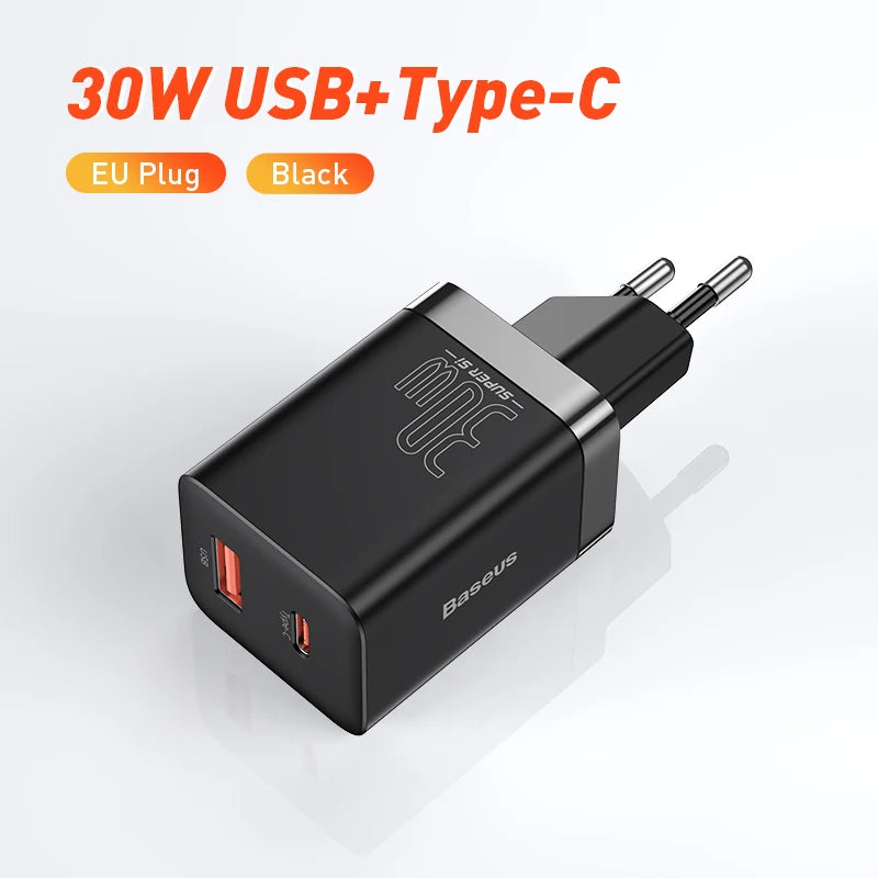 Baseus PD Charger 30W USB Type C Fast Charger QC3.0 USB C Quick Charge 3.0 Dual Port Phone Charge for iPhone 15 14 13 12 Macbook