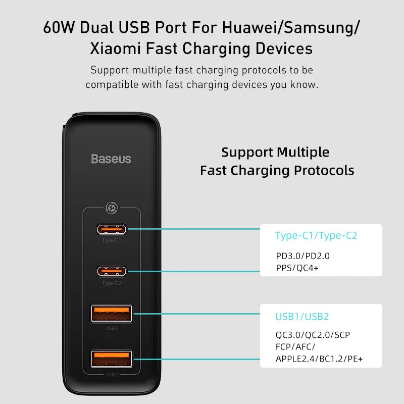 Baseus 100W GaN Charger USB Type C PD Fast Charger with Quick Charge 4.0 USB Phone Charger For iPhone MacBook Laptop Tablet