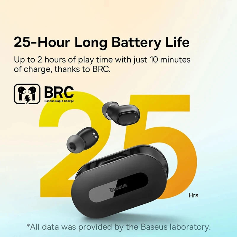 Baseus True Wireless Earphone Bluetooth 5.3 HiFi Sports Earbuds Fast Charge 0.06' Low Latency 25H Playtime