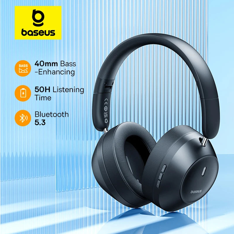 Baseus Bass 30 Max Wireless Headset Bluetooth 5.3 Over Headphones Bass-Enhancing 40mm Diaphragm Ultra Low Latency Earphones 50H