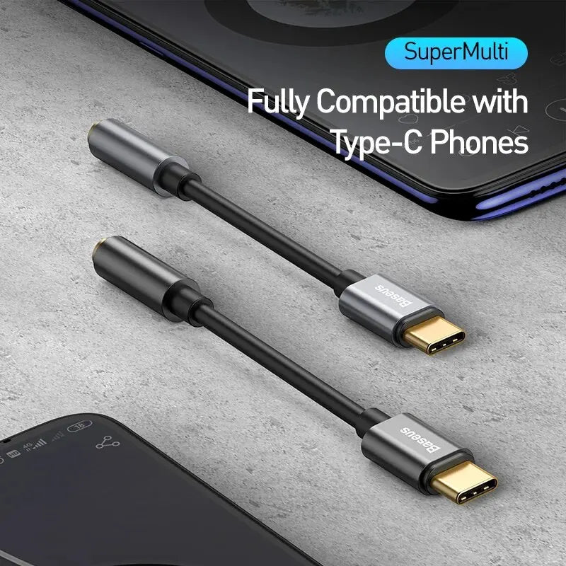 Baseus Type C to 3.5mm Earphone Jack AUX USB C Cable Adapter for Huawei P40 P30 Pro Xiaomi 10 9 Type C Headphone Audio Adapter