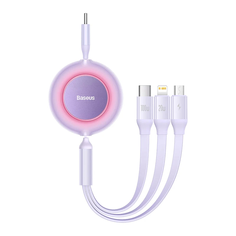 Baseus Retractable 100W 3 in 1 USB C Charge Cable For Macbook Samsung Xiaomi  Type C Cable Charging Cable for iPhone 12 13 14 15