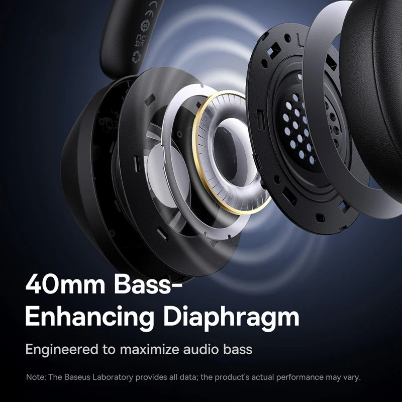 Baseus Bass 30 Max Wireless Headset Bluetooth 5.3 Over Headphones Bass-Enhancing 40mm Diaphragm Ultra Low Latency Earphones 50H