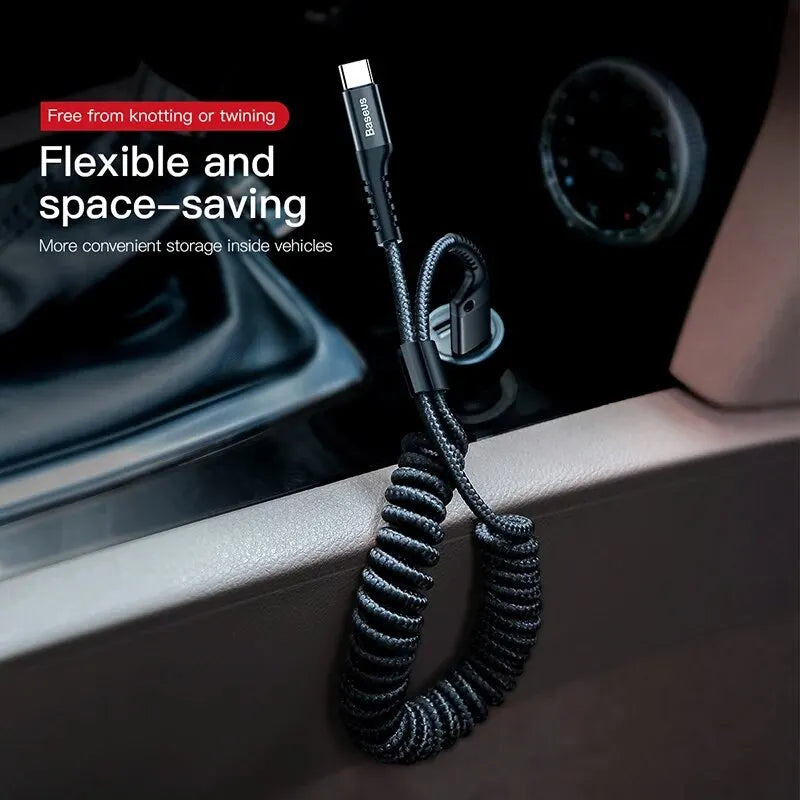 Baseus Fast Charging Type C Cable Spring Telescopic Car Phone Charger USB Cable For Samsung Xiaomi Redmi USB C Cable