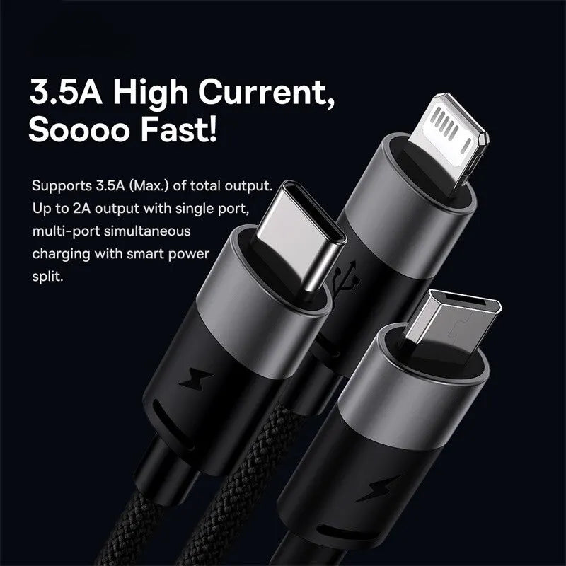 Baseus 3 in 1 USB Cable Micro USB Type C Fast Charger Micro USB Type C Data Cable For IP 14 13 Samsung Xiaomi Huawei