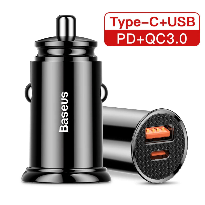 Baseus 30W USB Car Charger Quick Charge 4.0 3.0 FCP SCP USB PD For Xiaomi iPhone 12 13 14 15 Pro Fast Charging Car Phone Charger