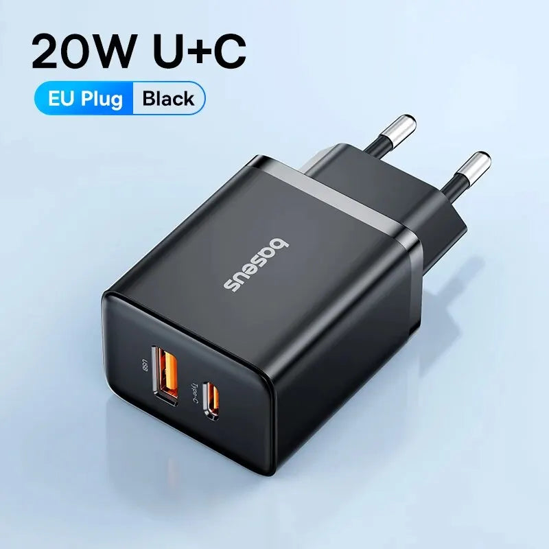 Baseus 20W PD Charger Quick Charge USB Type C Charger for iPhone 16 15 14 13 12 11 Xiaomi Earphones Phone Charger Fast Charger