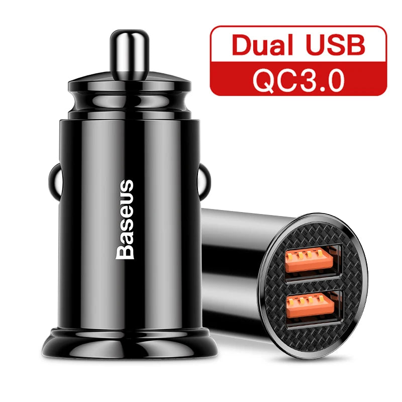 Baseus 30W USB Car Charger Quick Charge 4.0 3.0 FCP SCP USB PD For Xiaomi iPhone 12 13 14 15 Pro Fast Charging Car Phone Charger