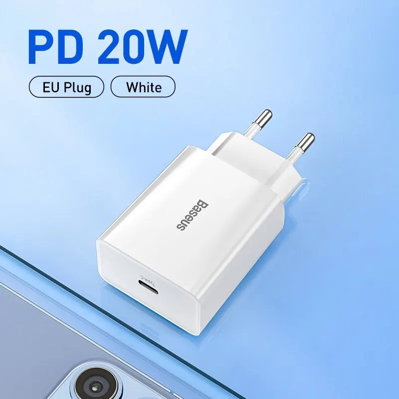 Baseus 20W Quick Charge QC 3.0 PD USB C Fast Charger Type C Charger for iPhone 15 14 13 12 X Xs 8 Xiaomi Samsung Phone Tablet