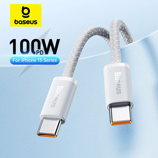 Baseus 100W Type C To USB C Cable For iPhone 16 15 Fast Charging Charger Cord For Macbook iPad Samsung Xiaomi Fast USB C Wire