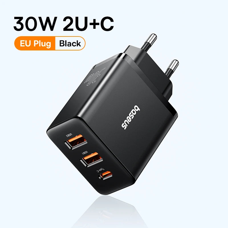 Baseus 30W USB Charger QC3.0 PD3.0 Type C PD Fast Charging 3 Ports Quick Phone Charger For iPhone 15 14 13Pro Max Xiaomi Samsung