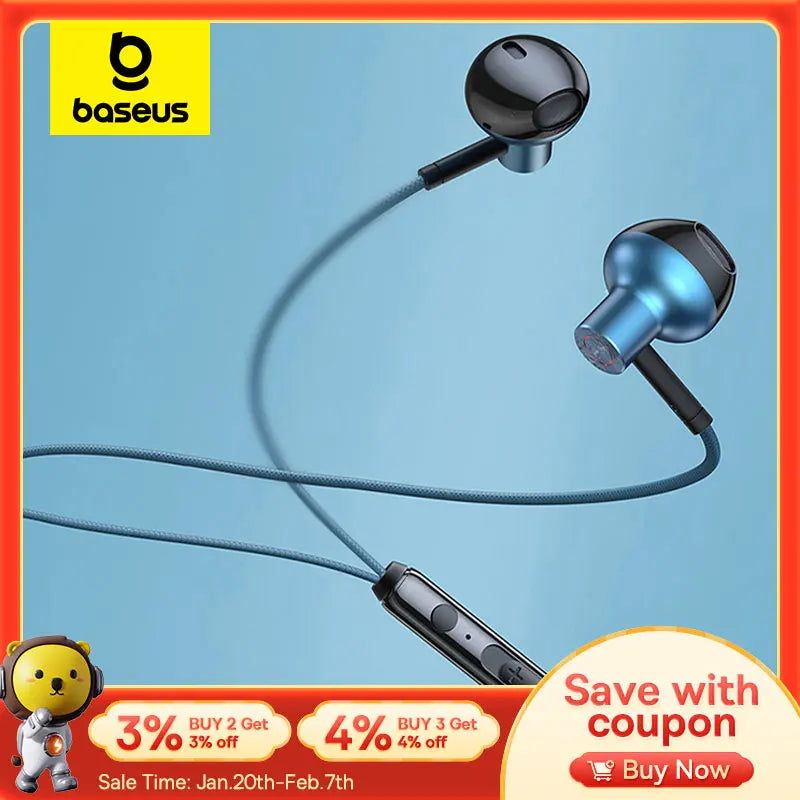 Baseus H19 Wired Earphones 6D Stereo Bass Headphone In-Ear 3.5mm Jack Headset with MIC for Xiaomi Samsung iPhone 6 Earbuds