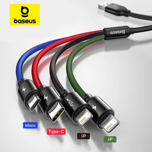 Baseus 3 in 1 USB Cable Type C Cable for Samsung S20 Xiaomi Mi 9 Cable for iPhone 12X11 Pro Max Huawei Charger Cable