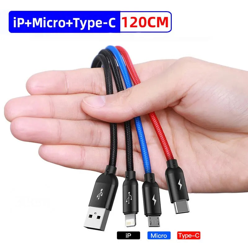 Baseus 3 in 1 USB Cable Type C Cable for Samsung S20 Xiaomi Mi 9 Cable for iPhone 12X11 Pro Max Huawei Charger Cable