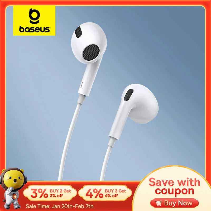 Baseus C17 Wired Earphone Type-C with Mic in-ear Wired Headphones For Xiaomi Samsung  NOTE 10 NOTE 20 S21 S20 Cellphone Headsets