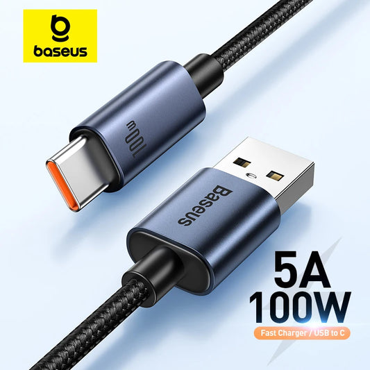 Baseus 66W/100W USB Type C Cable For Huawei P50 P40 Pro Honor Super Charge 6A Fast Charging USB C Charger Data Cable Wire Cord