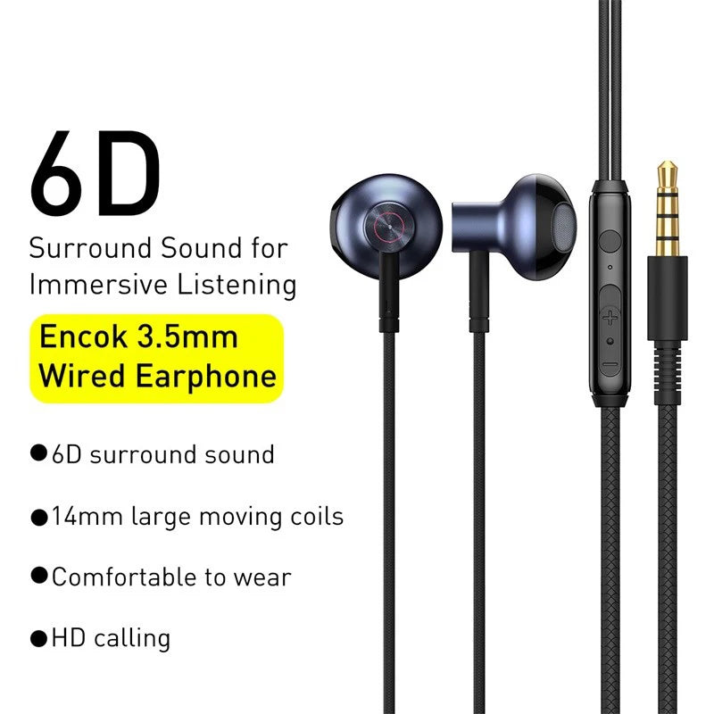 Baseus H19 Wired Earphones 6D Stereo Bass Headphone In-Ear 3.5mm Jack Headset with MIC for Xiaomi Samsung iPhone 6 Earbuds