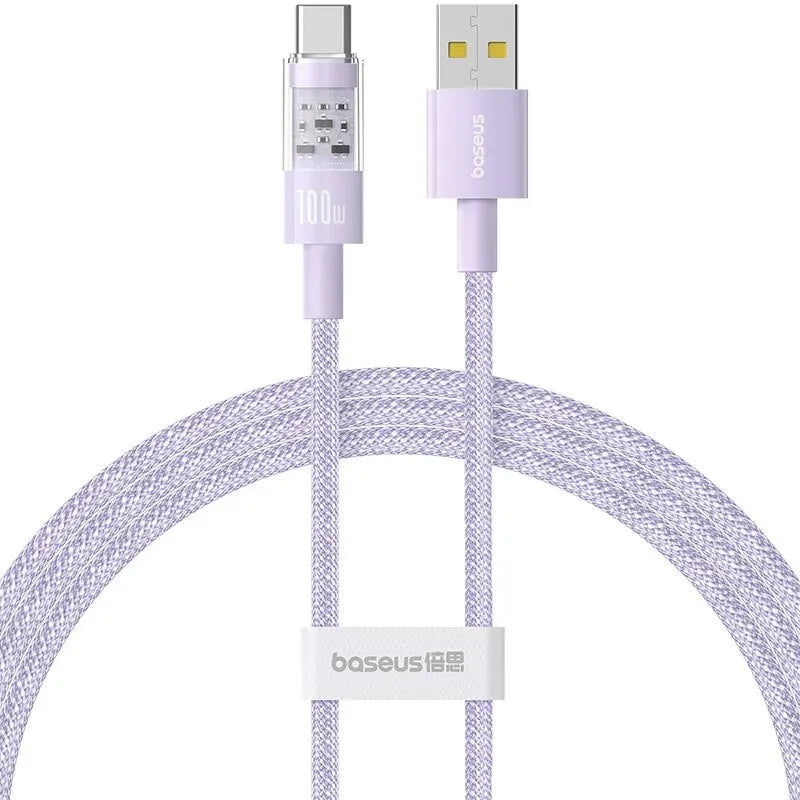 Baseus USB Type C Cable For Huawei Honor Xiaomi Samsung Transparent Super Charge 100W Fast Charging USB C Charge Data Cable Wire