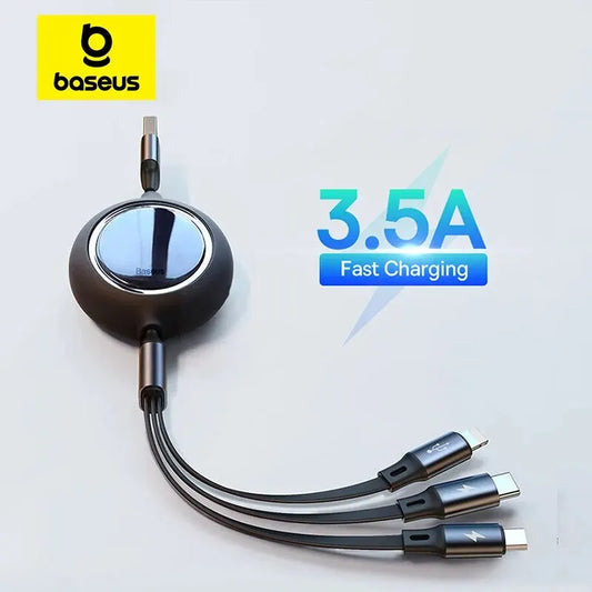 Baseus 3 in 1 Retractable USB Cable for iPhone Charger Fast Wire Charging Cable For Android Phone Type C For Xiaomi Samsung