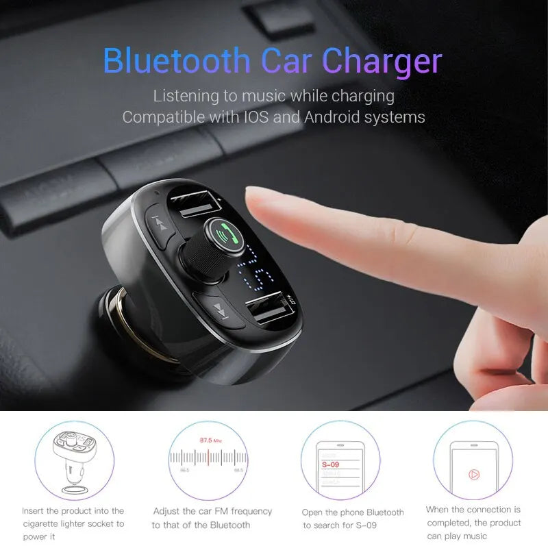 Baseus FM Transmitter Car Hands-free Bluetooth MP3 Modulator Player Dual USB 3.4A Car Charger Audio for Mobile Phone Charger