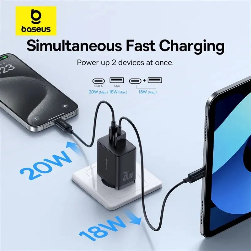 Baseus 20W PD Charger Quick Charge USB Type C Charger for iPhone 16 15 14 13 12 11 Xiaomi Earphones Phone Charger Fast Charger