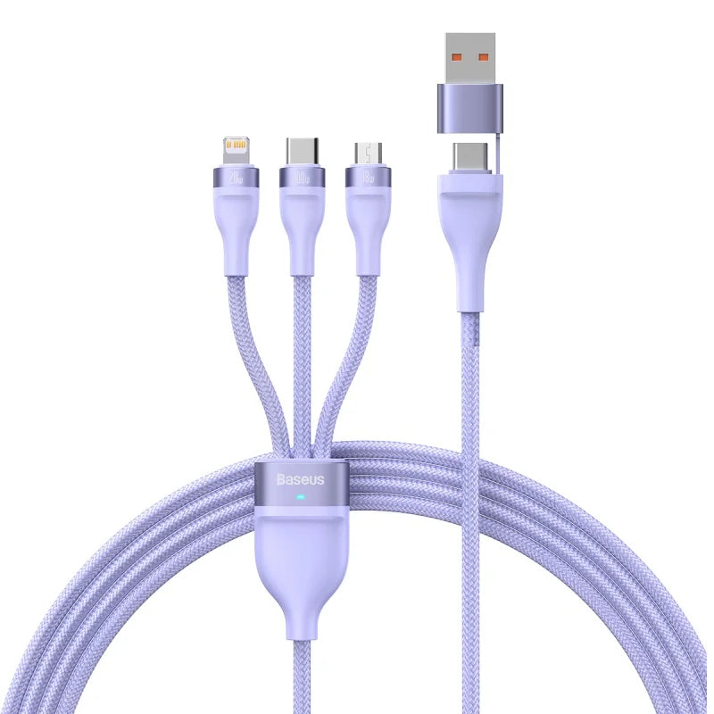 Baseus 3 in 1 USB Type C Cable for iPhone 15 14 13 12 Pro Charger Cable 100W Micro USB Type C Cable for Macbook Samsung Xiaomi