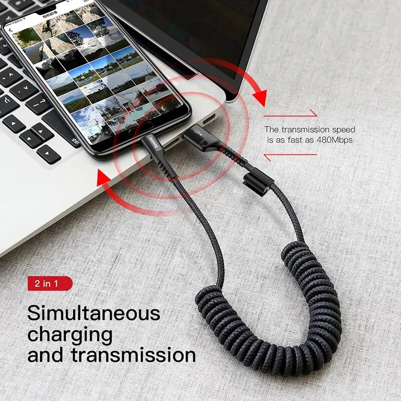 Baseus Fast Charging Type C Cable Spring Telescopic Car Phone Charger USB Cable For Samsung Xiaomi Redmi USB C Cable